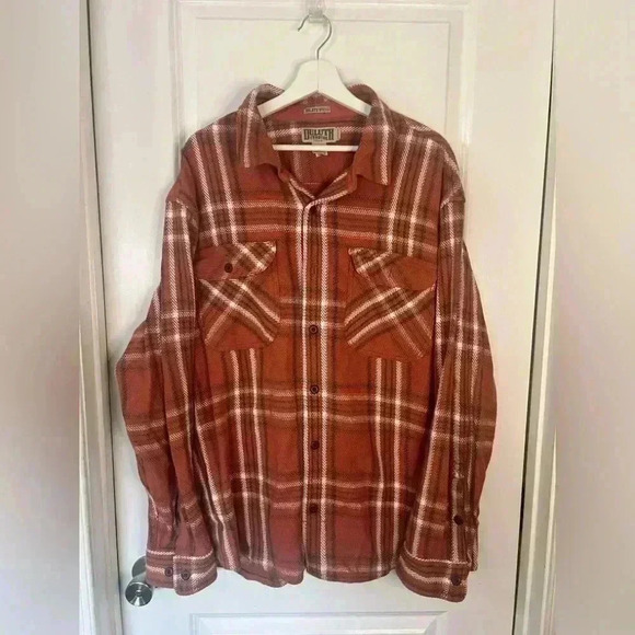 Duluth Trading Co Men’s Orange Plaid Burley Weight Relaxed Fit Flannel Shirt - Picture 1 of 6